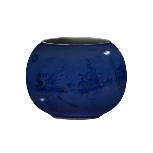 青花霁蓝釉云鹤纹瓷水盂