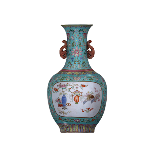 绿地开光花卉纹双耳瓶