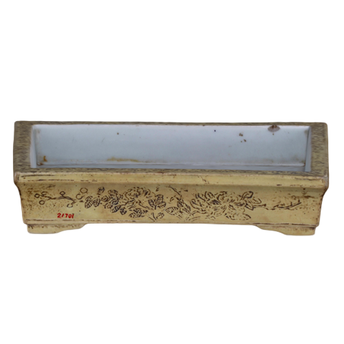 体和殿款黄釉刻花长方盆