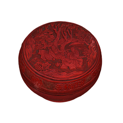 剔红山水人物纹盒