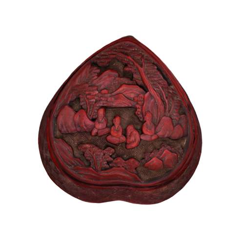 剔红山水人物纹印盒