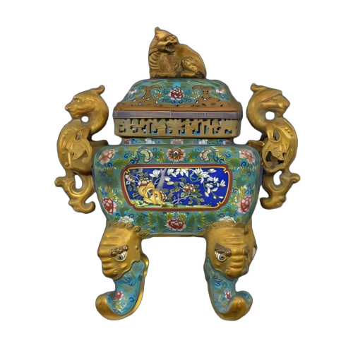 掐丝珐琅开光花卉纹兽耳炉