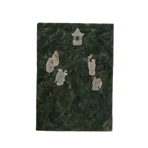 碧玉山水嵌白玉人物屏