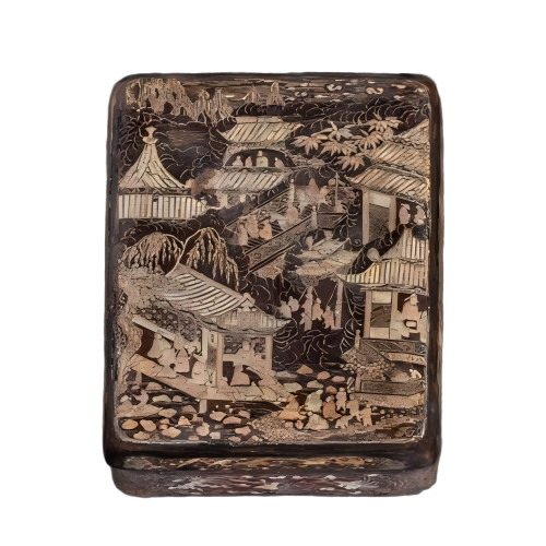 黑漆嵌螺钿亭台人物纹盒