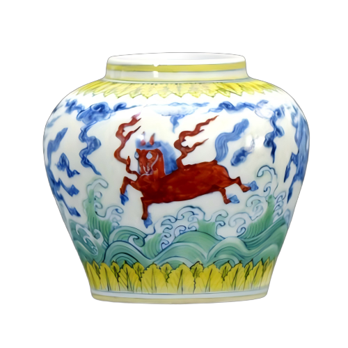 斗彩海马纹天字罐