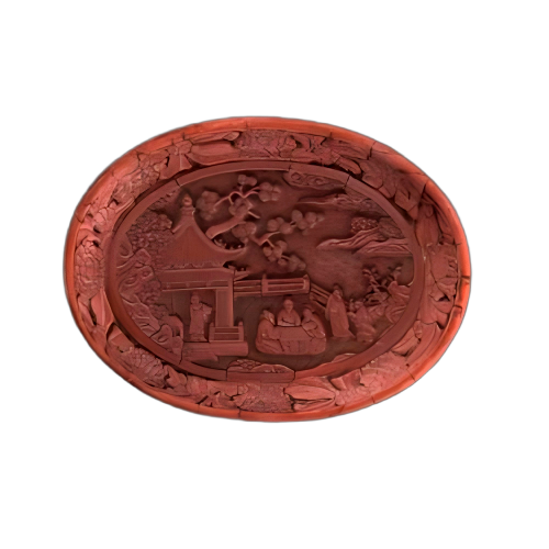 剔红亭阁人物博弈图盘