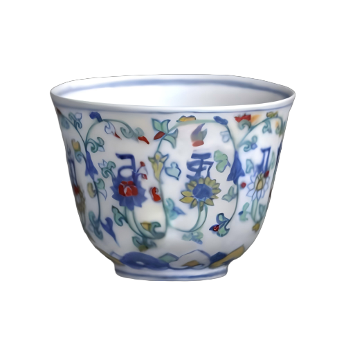 斗彩梵文杯