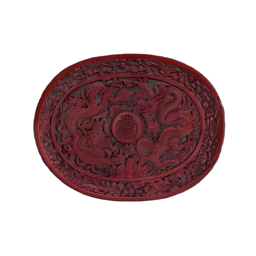 剔红双龙戏球纹盘