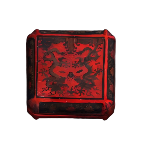 戗金彩漆双龙戏珠倭角方盒