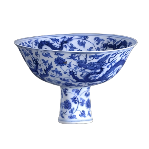 青花龙穿花纹高足碗