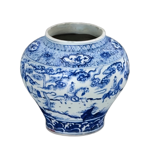 青花山水人物故事图大罐