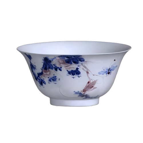 仿成化青花釉里红草虫纹碗